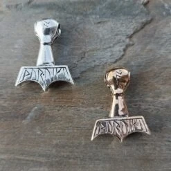 Ferocious Beast Thors Hammer Pendant -The Viking Dragon ad ferocious beast thors hammers on rock bronze and silver back view