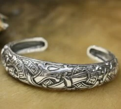 Silver Runic Viking Bracelet / Arm Ring -The Viking Dragon ad silver runic armring on fur 669094