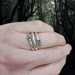 Silver Spiral Wolf Ring 13 Silver Spiral Wolf Ring -The Viking Dragon ad silver spiral wolf ring on hand mystical woods background