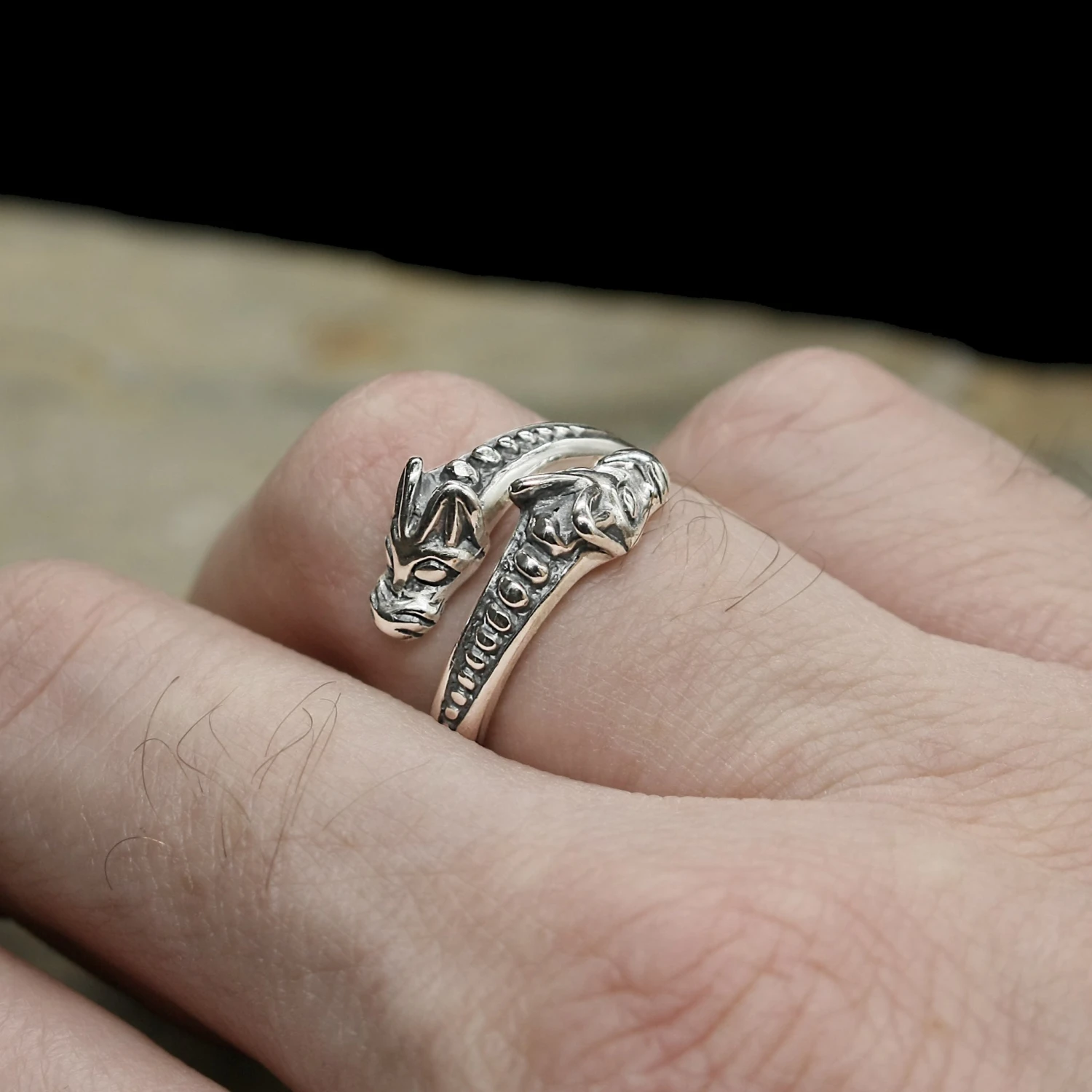 Silver Ridged Viking Wolf Ring 3 Silver Ridged Viking Wolf Ring