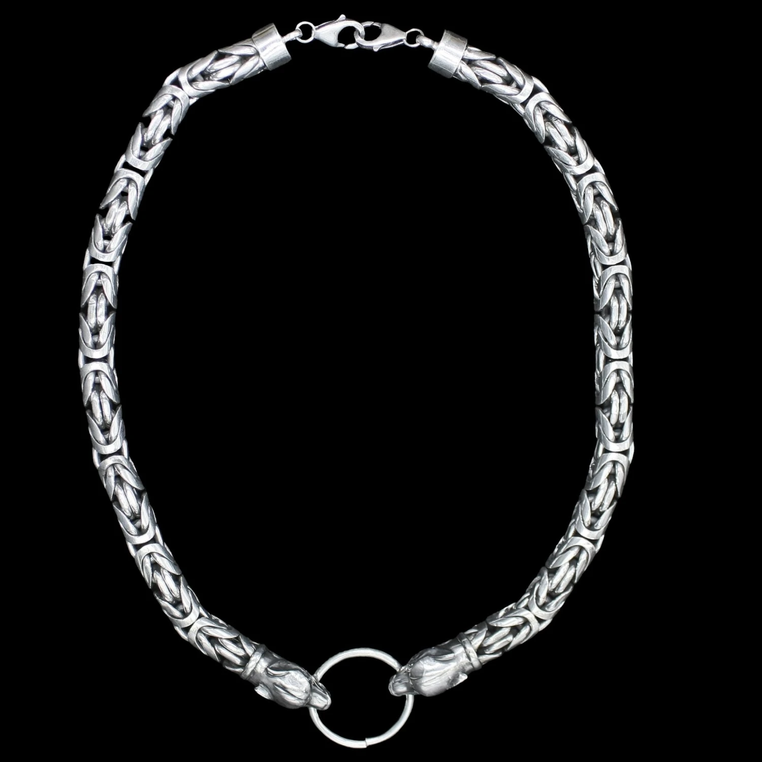 10mm Silver Double King Chain Necklace With Ferocious Wolf Heads 3 10mm Silver Double King Chain Necklace With Ferocious Wolf Heads