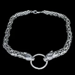 10mm Silver Double King Chain Necklace With Ferocious Wolf Heads 9 10mm Silver Double King Chain Necklace With Ferocious Wolf Heads -The Viking Dragon bt 10mm custom silver necklace ferocious wolf heads lobster clasps split ring front