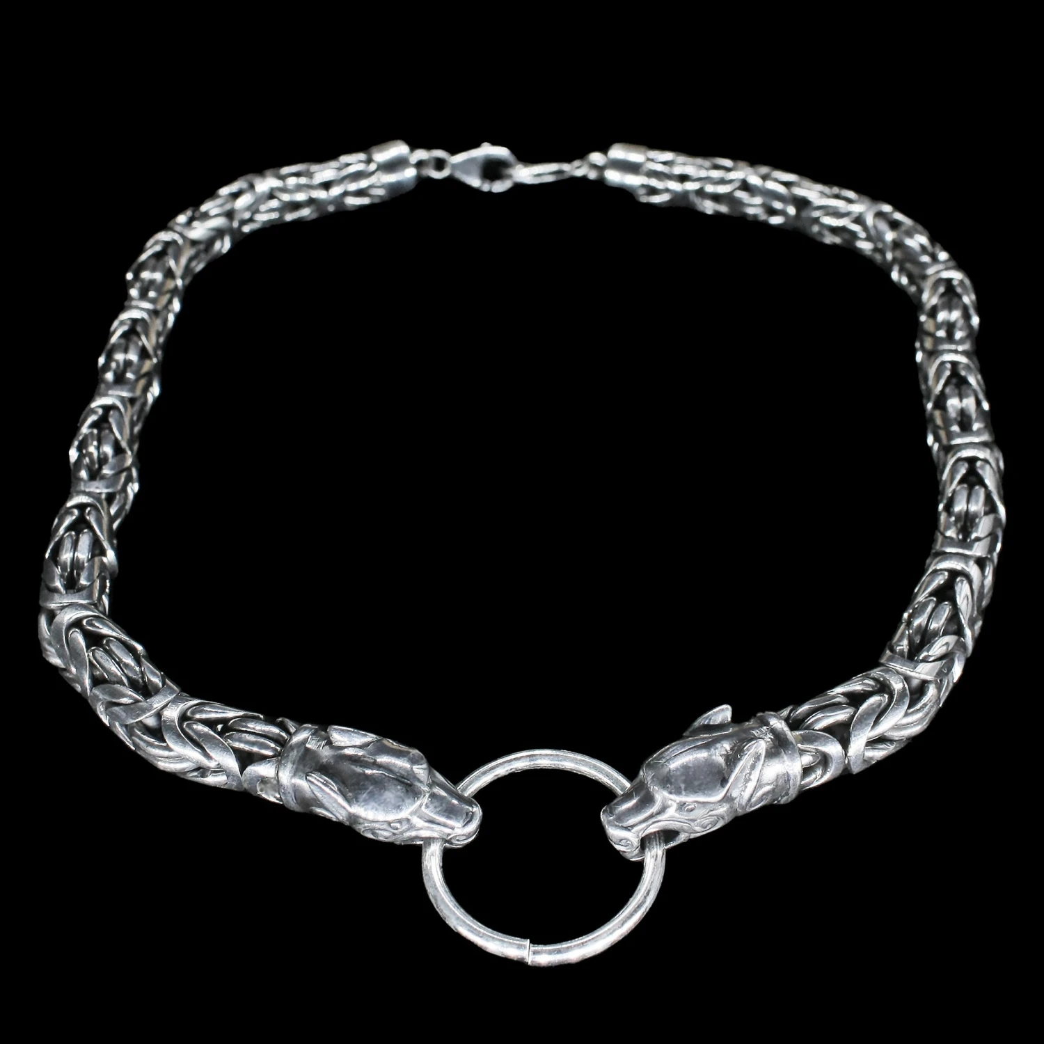 10mm Silver Double King Chain Necklace With Ferocious Wolf Heads 6 10mm Silver Double King Chain Necklace With Ferocious Wolf Heads - Image 4