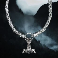 10mm Silver King Chain Necklace With Ferocious Wolf Heads - 70cm Length -The Viking Dragon bt 10mm silver king chain necklace ferocious wolf heads split ring large ferocious thors hammer 558696
