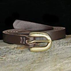 Leather Viking Belt With Brass Buckle -The Viking Dragon bt 12mm brown leather belt on rock