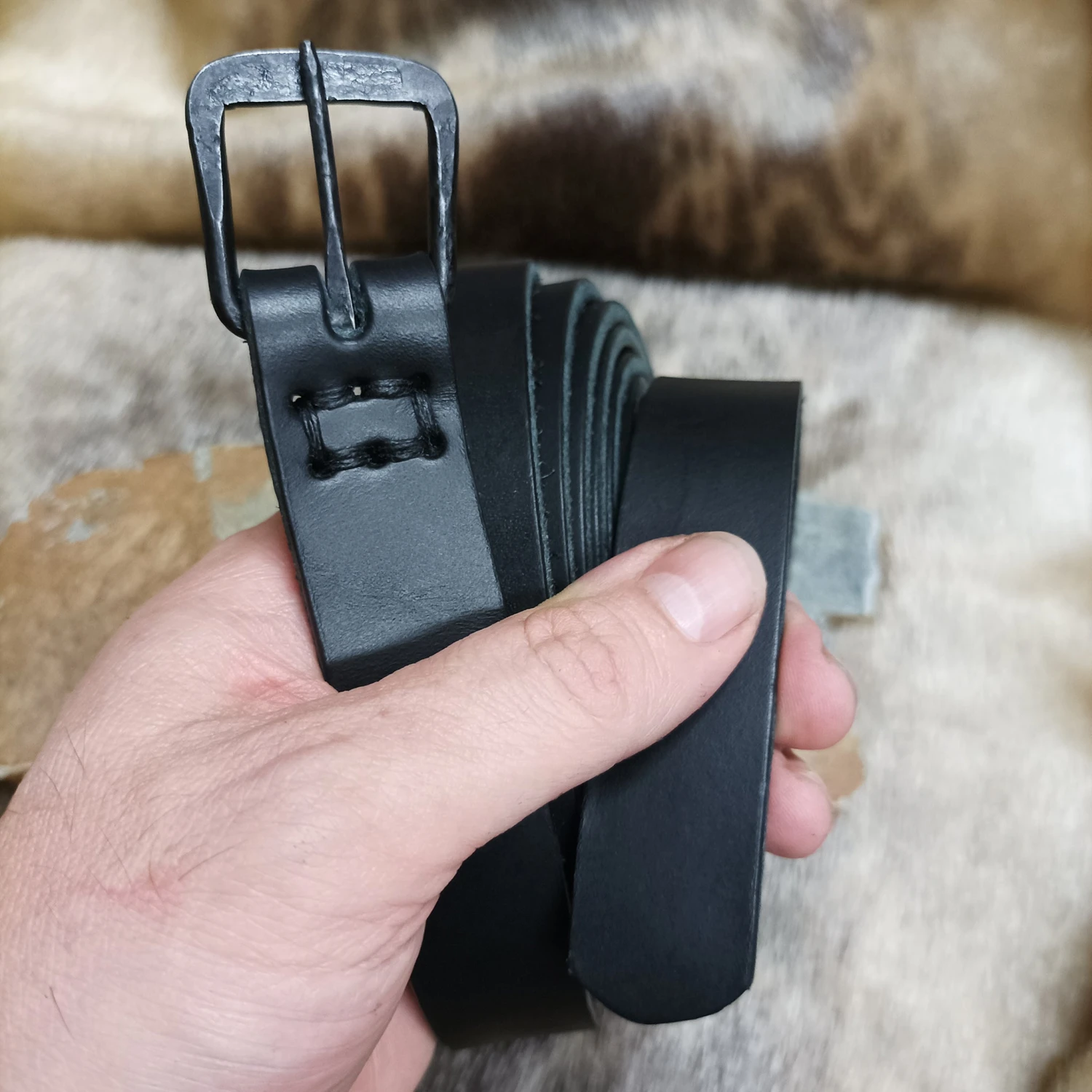 Long Leather Viking / Medieval Belt With Hand-Forged Iron Buckle - 25mm (1 Inch) Width 7 Long Leather Viking / Medieval Belt With Hand-Forged Iron Buckle - 25mm (1 Inch) Width - Image 5