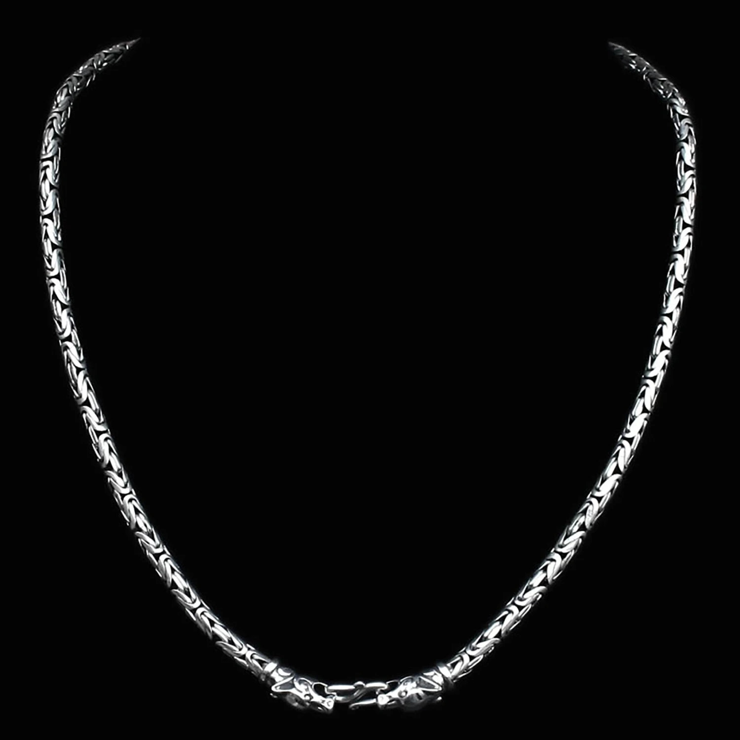 5mm Thick Silver King Chain Necklace With Ferocious Wolf Heads 5 5mm Thick Silver King Chain Necklace With Ferocious Wolf Heads - Image 3