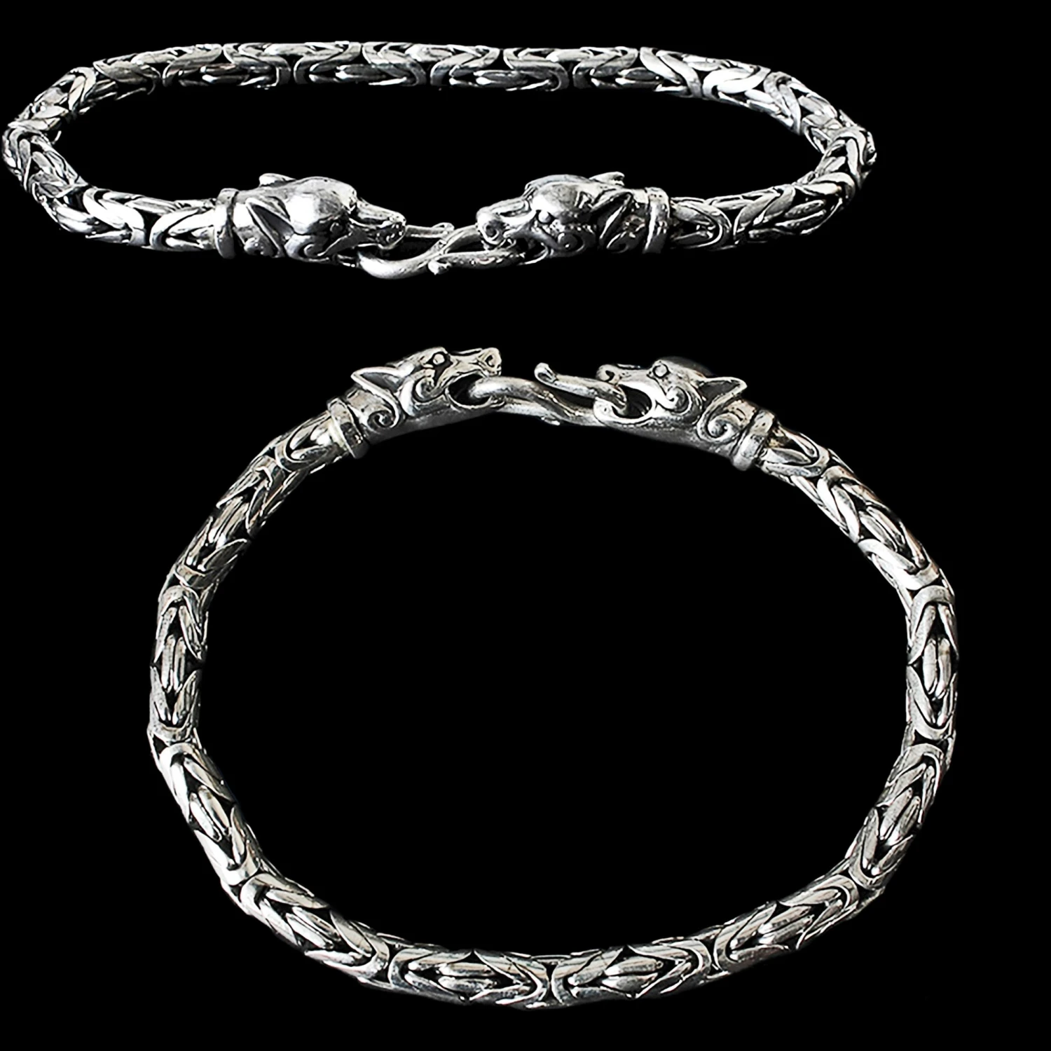 5mm Silver King Bracelet With Ferocious Wolf Heads 5 5mm Silver King Bracelet With Ferocious Wolf Heads - Image 3