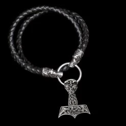 Braided Leather Necklace With Silver Gotlandic Dragon Heads 10 Braided Leather Necklace With Silver Gotlandic Dragon Heads -The Viking Dragon bt 8mm braided leather thors hammer necklace with silver gotland dragon heads and ad3 large ferocious thors hammer