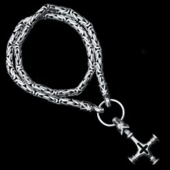 8mm Thick Silver King Chain Thors Hammer Necklace - Gotland Dragon Heads -The Viking Dragon bt 8mm silver king chain gotlandic dragon heads large icelandic wolf thors hammer