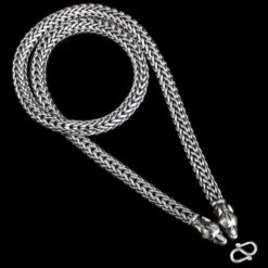 8mm Thick Silver Snake Chain Necklace - Ferocious Wolf Heads