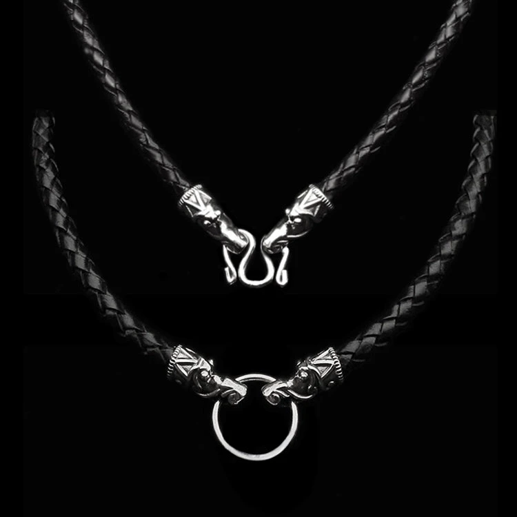 Braided Leather Necklace With Silver Gotlandic Dragon Heads 4 Braided Leather Necklace With Silver Gotlandic Dragon Heads - Image 2