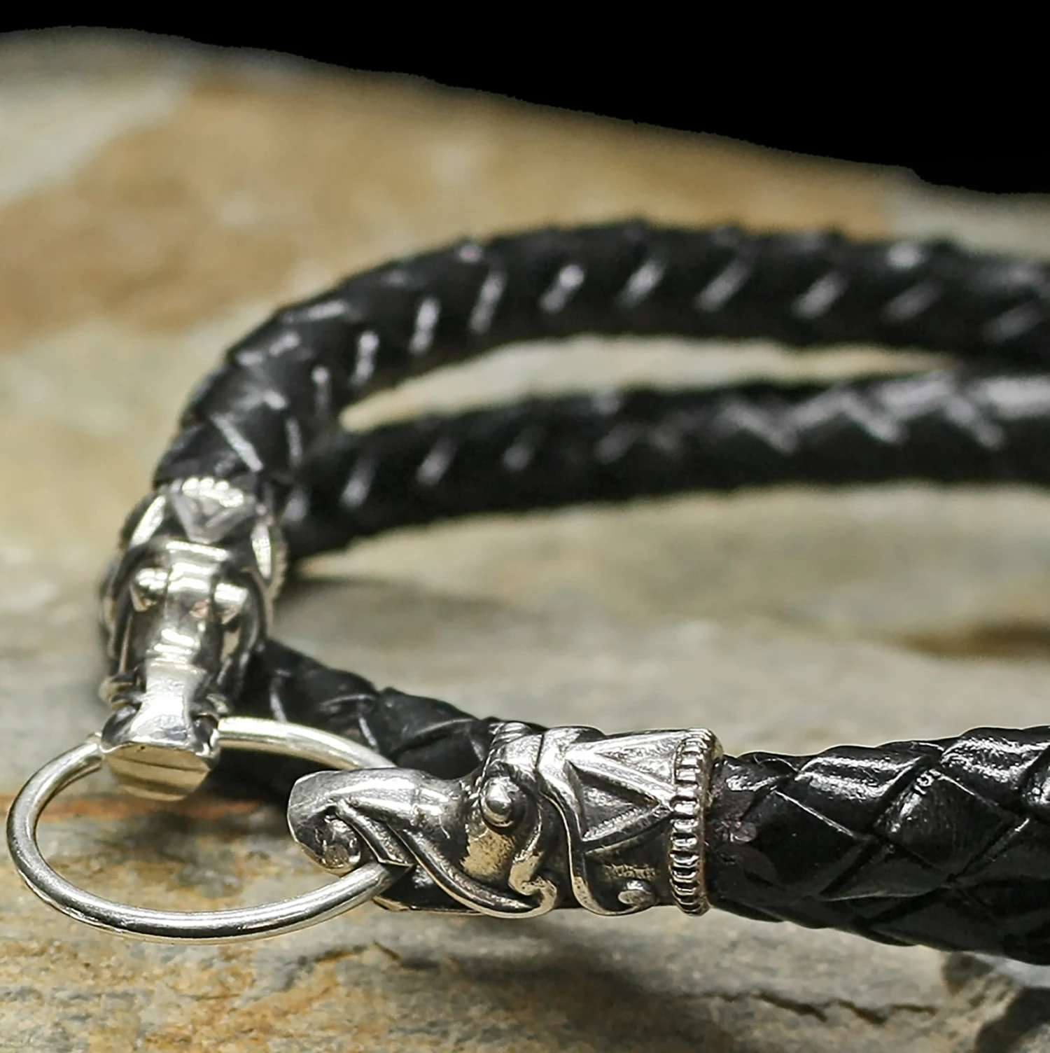 Braided Leather Necklace With Silver Gotlandic Dragon Heads 7 Braided Leather Necklace With Silver Gotlandic Dragon Heads - Image 5