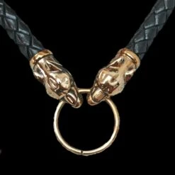 Braided Leather Necklace With Bronze Ferocious Wolf Heads -The Viking Dragon bt bronze 8mm braided leather necklace ferocious wolf heads split ring
