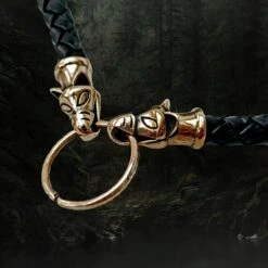 Braided Leather Necklace With Bronze Icelandic Wolf Heads 13 Braided Leather Necklace With Bronze Icelandic Wolf Heads -The Viking Dragon bt bronze 8mm braided leather necklace icelandic wolf heads split ring