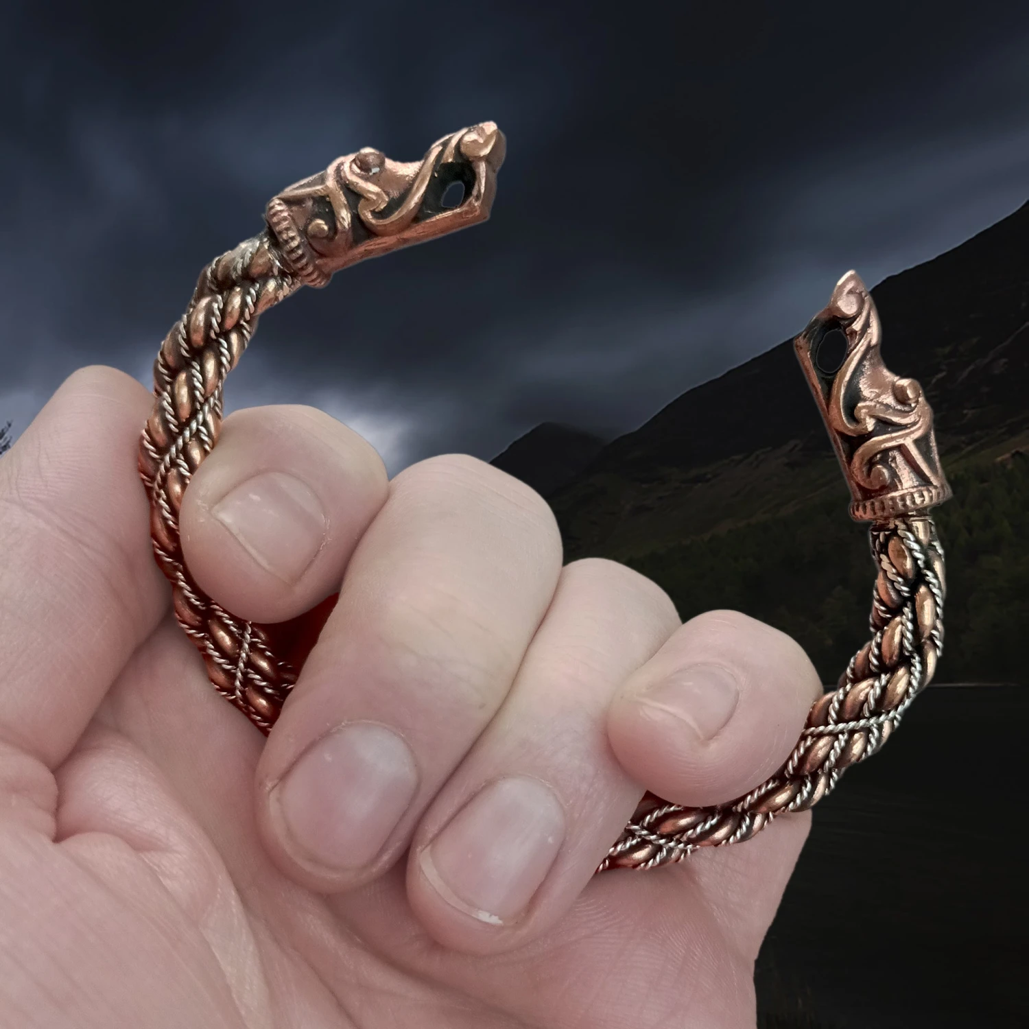 Handmade Twisted Bronze And Silver Arm Ring / Bracelet With Gotlandic Dragon Heads 4 Handmade Twisted Bronze And Silver Arm Ring / Bracelet With Gotlandic Dragon Heads - Image 2