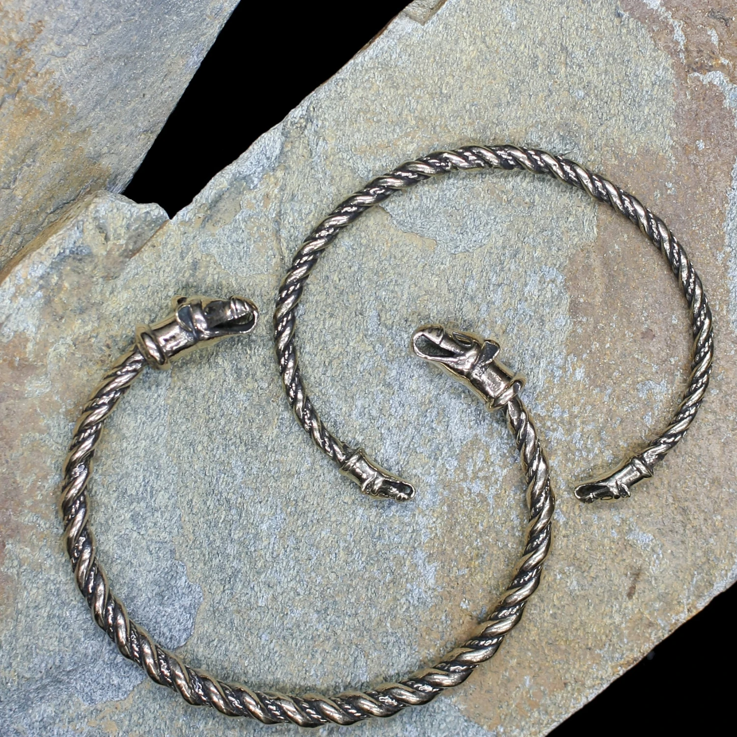 Twisted Bronze Bracelet With Icelandic Wolf Heads 3 Twisted Bronze Bracelet With Icelandic Wolf Heads