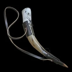 Handmade Leather Shoulder Strap For Viking Drinking / Blowing Horn -The Viking Dragon bt brown leather shoulder strap for drinking blowing horns