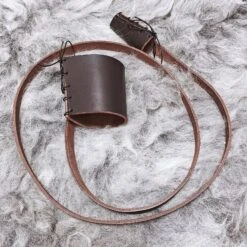 Handmade Leather Shoulder Strap For Viking Drinking / Blowing Horn -The Viking Dragon bt brown leather shoulder strap on wool round