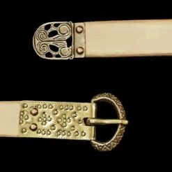 Fully Customisable Handmade Leather Viking Belt With Bronze Replica Fittings -The Viking Dragon bt custom viking natural leather belt zig zag buckle hiberno norse strap end decorated buckle plate