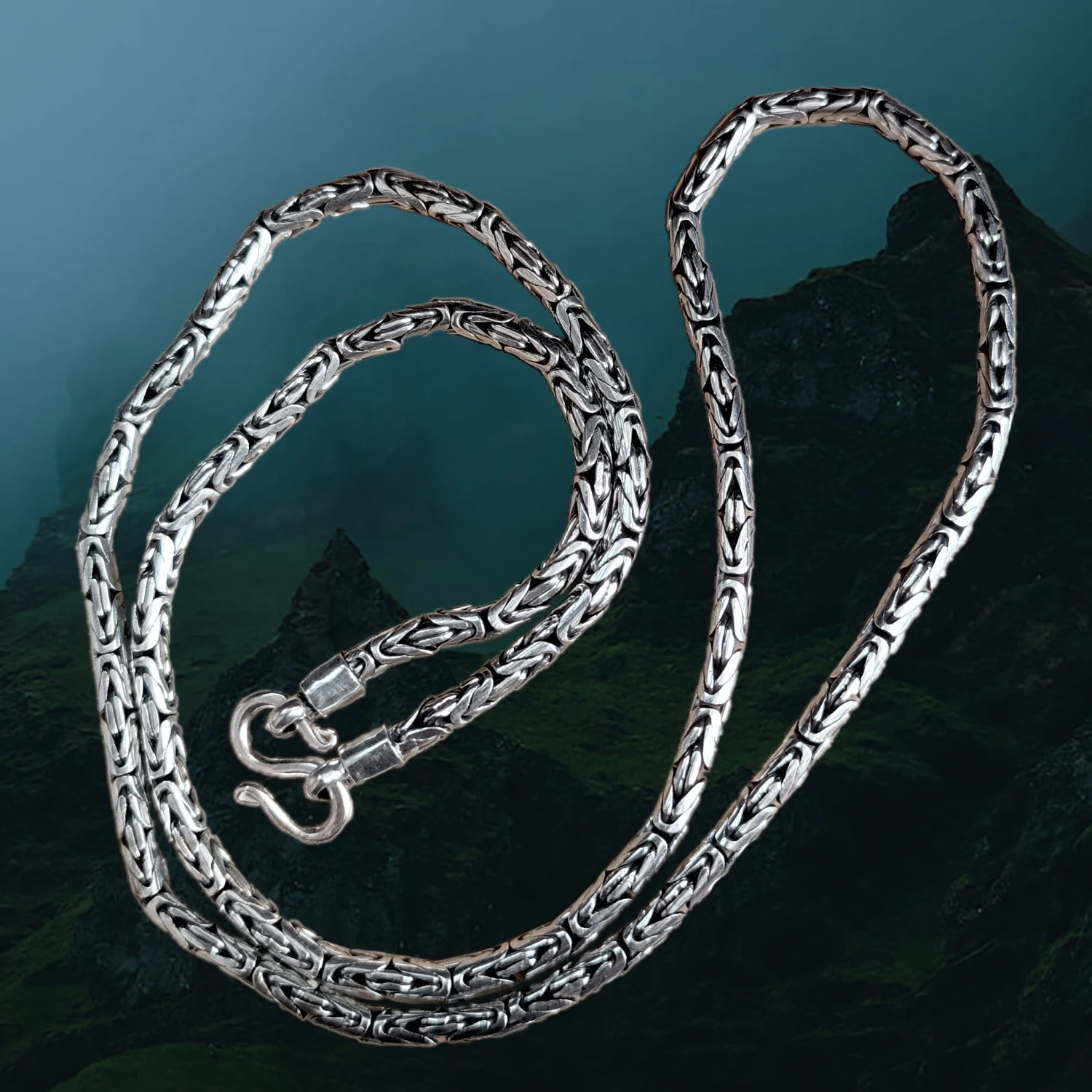 3mm Silver Viking King Chain Necklace With Loop Heads 3 3mm Silver Viking King Chain Necklace With Loop Heads