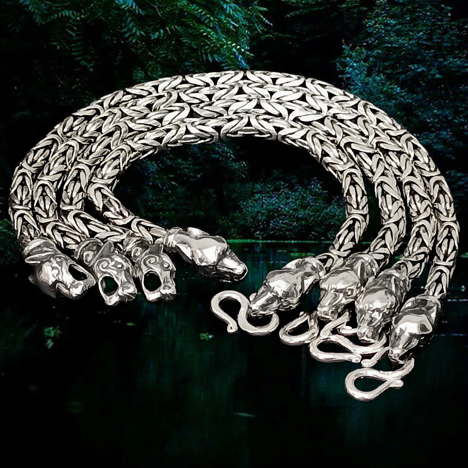 5mm Silver King Bracelet With Ferocious Wolf Heads 3 5mm Silver King Bracelet With Ferocious Wolf Heads