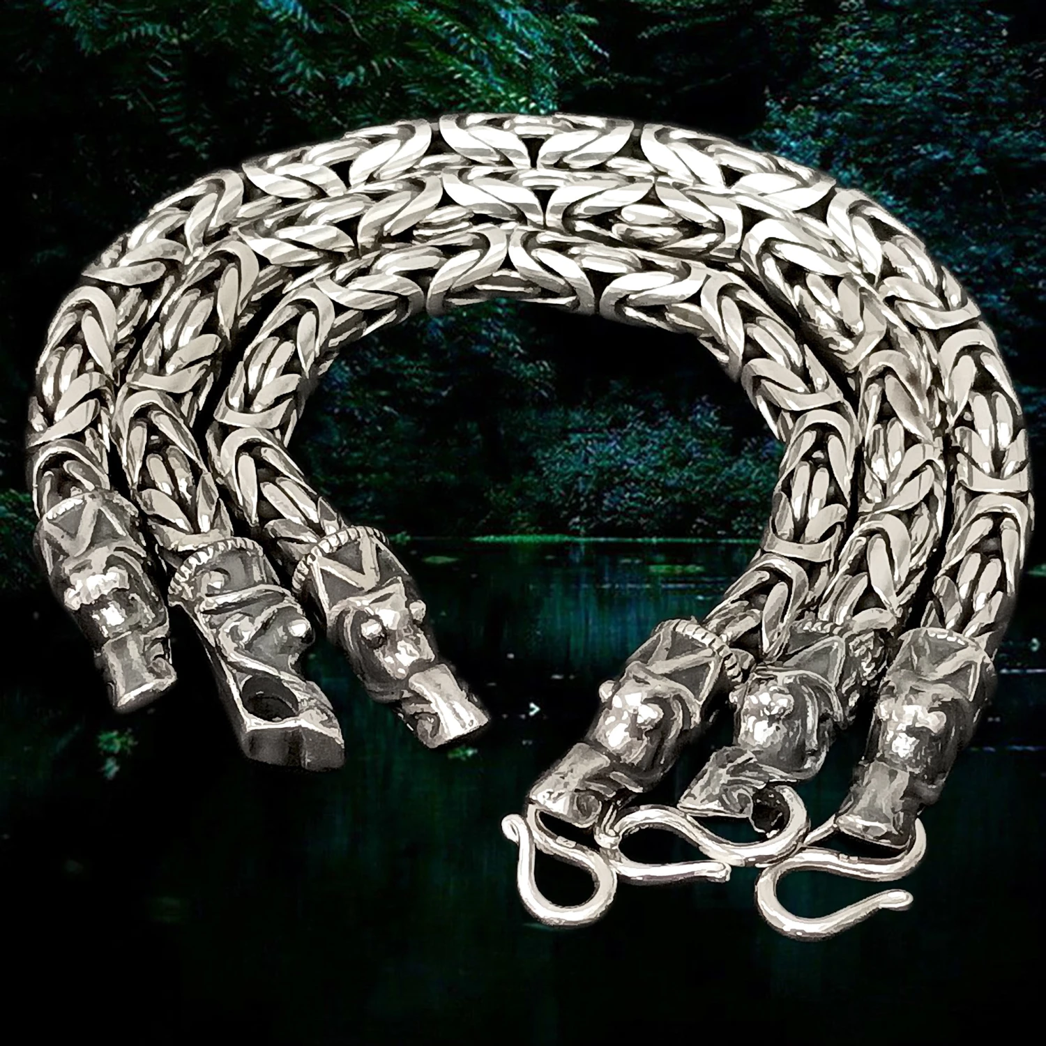8mm Silver Viking King Bracelet With Gotlandic Dragon Heads 3 8mm Silver Viking King Bracelet With Gotlandic Dragon Heads