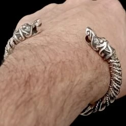Thick Twisted Silver Arm Ring With Gotlandic Dragon Heads