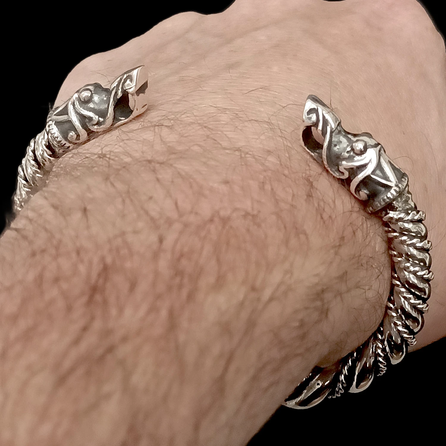 Thick Twisted Silver Arm Ring With Gotlandic Dragon Heads 3 Thick Twisted Silver Arm Ring With Gotlandic Dragon Heads