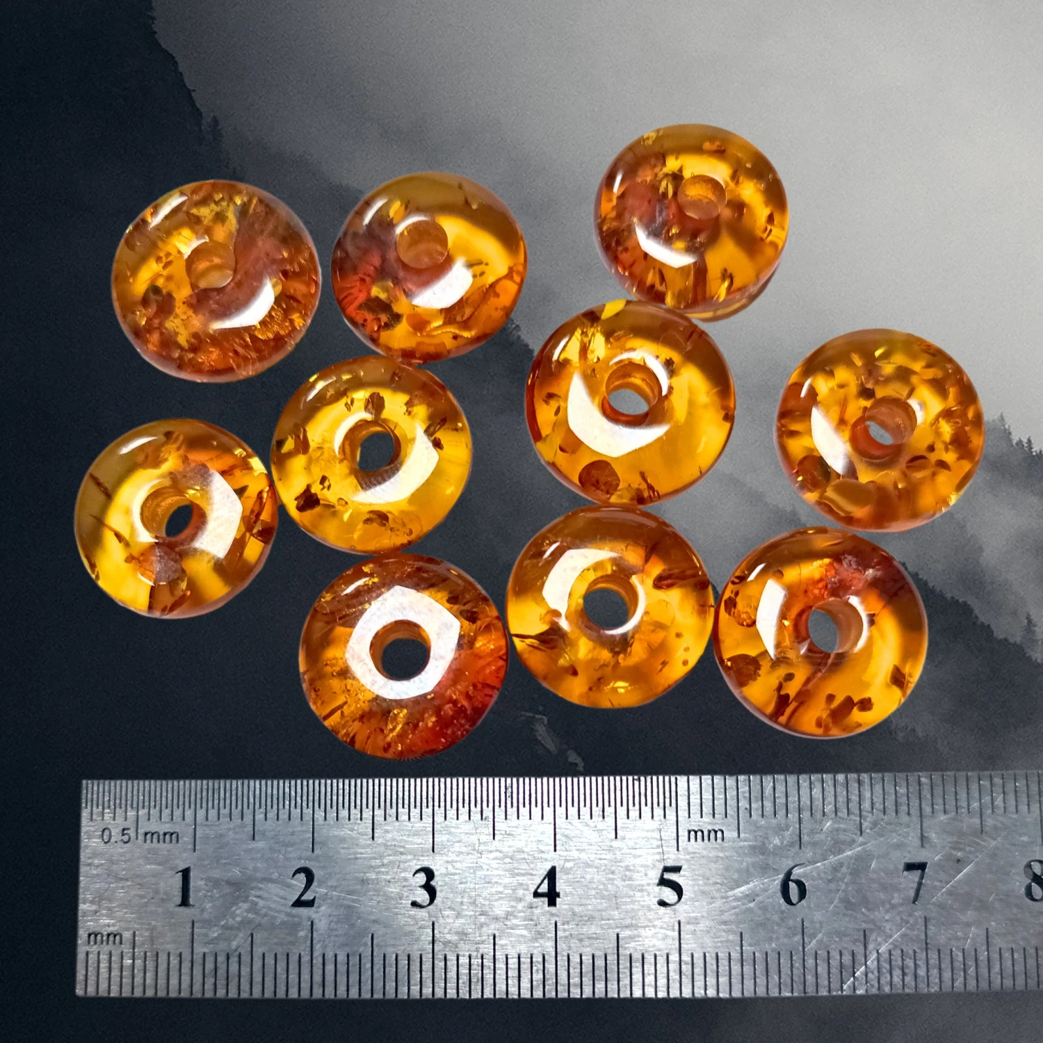 Polished Amber Donut Bead 4 Polished Amber Donut Bead - Image 2