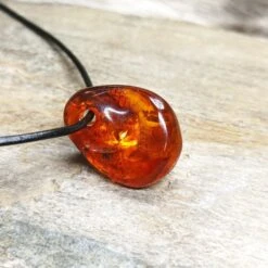 Amber Amulet Pendant -The Viking Dragon eg medium amber amulet pendant on rock