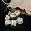 Full Set Of 7 Large Bone DnD Dice With Hessian Pouch 1 Full Set Of 7 Large Bone DnD Dice With Hessian Pouch -The Viking Dragon ha bone dnd dice set with hessian pouch close up