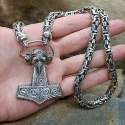 The Viking Dragon -The Viking Dragon large silver filgree hammer with 8mm silver king chain ferocious wolf heads on hand 32e3fee2 dc85 4804 ba87 9da532f8d4be