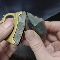 Bronze Birka Fire Striker With Flint Flake -The Viking Dragon mc bronze viking age fire steel from birka in hands with flint