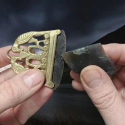 Bronze Odin & Ravens Fire Striker With Flint Flake -The Viking Dragon mc bronze viking age fire steel odin and ravens wth flint in hands
