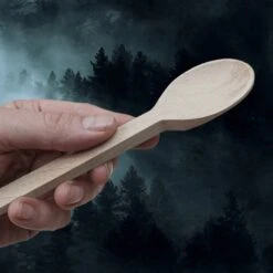 Large Wooden Viking / Medieval Spoon -The Viking Dragon mc large wooden spoon in hand angle view up