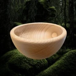 Medium Hand Turned Wooden Bowl -The Viking Dragon mc medium hand turned wooden medieval bowl 14cm side view