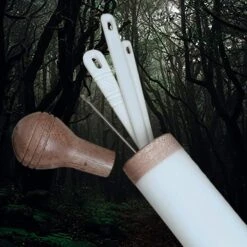 Large Bone Replica Viking Needle Case With Wooden Stopper -The Viking Dragon mp bone viking needle case with wooden stopper and needles close up top