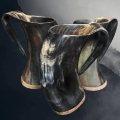 Medium Polished Ox Horn Beer Mug -The Viking Dragon nc horn beer mugs medium 3 together