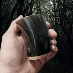 Horn Dice Cup / Shot Cup -The Viking Dragon nc horn dice cup wooden base in hand dark colour