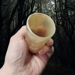 Horn Dice Cup / Shot Cup -The Viking Dragon nc horn dice cup wooden base in hand light colour inside view