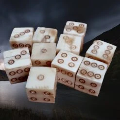 Large Bone Dice With Brown Dot And Rings Marks