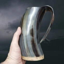 Large Polished Ox Horn Beer Mug -The Viking Dragon nc large horn beer mug in hand skin