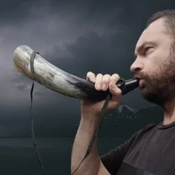 Small Polished Viking Blowing Horn / Bugle -The Viking Dragon nc small polished blowing horn in hand blowing