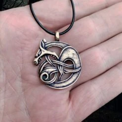 Large Bronze Fenrir Viking Wolf Pendant -The Viking Dragon nl bronze fenrir wolf pendant on hand
