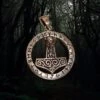Round Bronze Runic Thors Hammer Pendant -The Viking Dragon nl bronze runic thors hammer round pendant