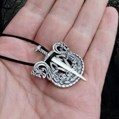 Silver Drakkar Viking Ship With Sword Pendant
