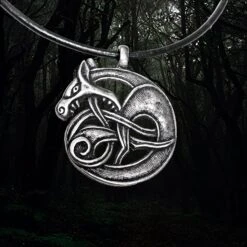 Large Silver Fenrir Viking Wolf Pendant