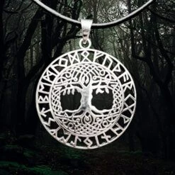 Large Silver Yggdrasil Runic Pendant