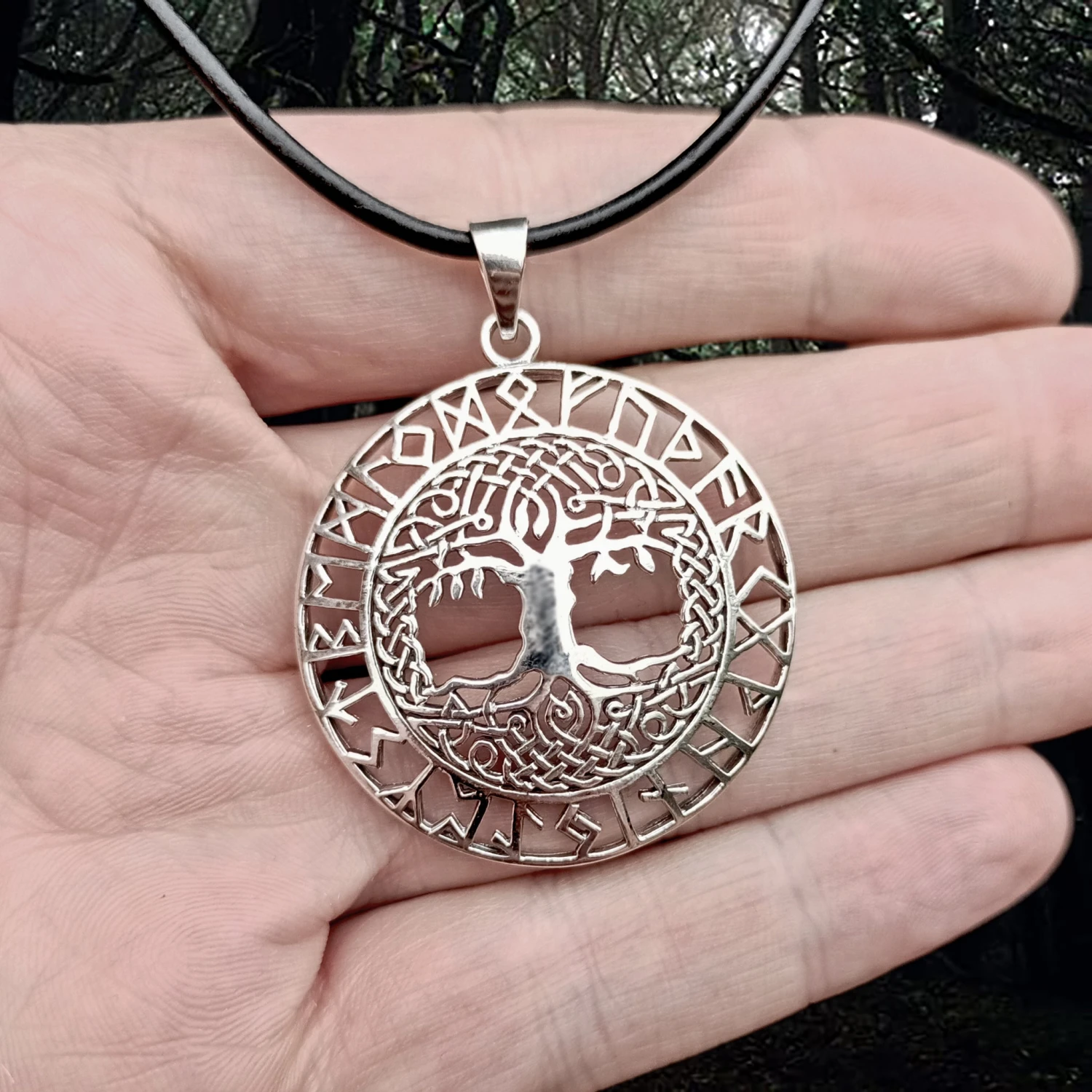 Large Silver Yggdrasil Runic Pendant 4 Large Silver Yggdrasil Runic Pendant - Image 2